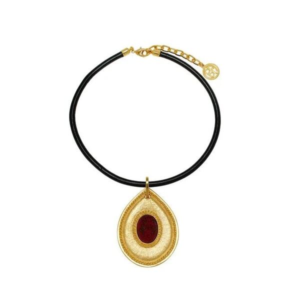 Ben-Amun Jewelry - Ben-Amun Gold and Black Necklace with Red Pendant